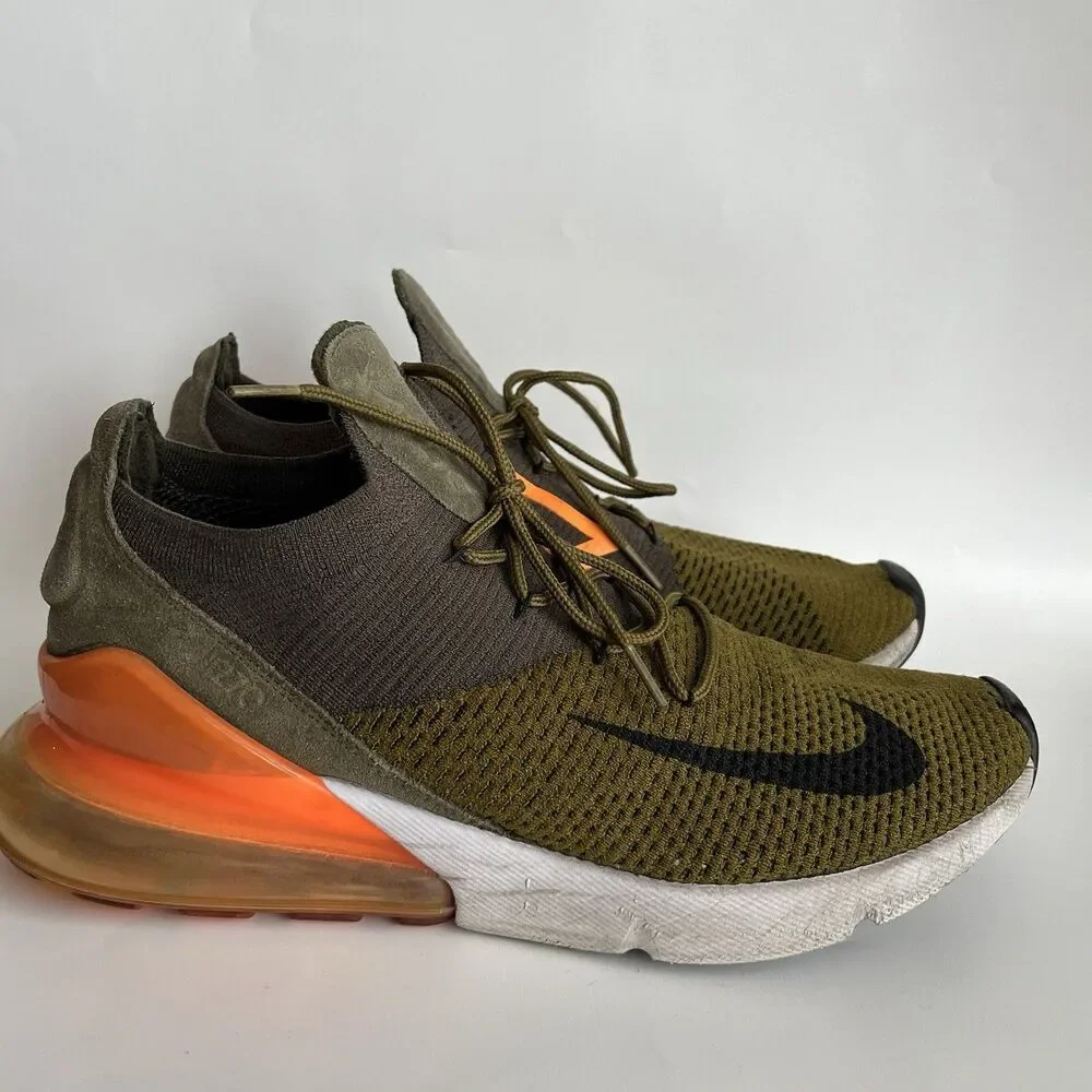 Nike Air Max 270 Flyknit Sneakers Shoes Olive Flak Size 12 Gym Sports‎ Workout